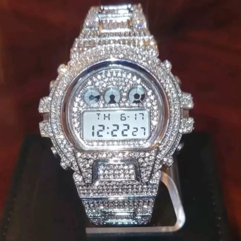 Men's Crystal-Embellished Silver Digital Watch - Unbranded